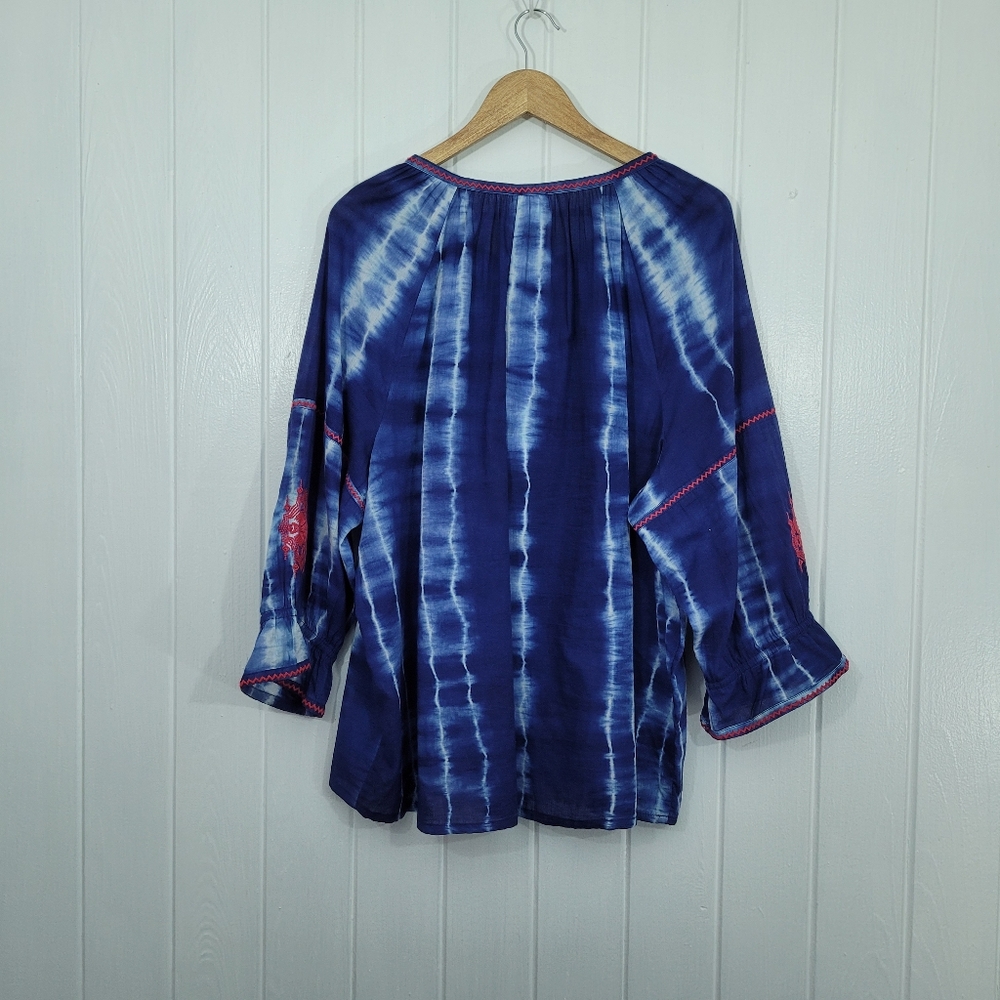 Chicos 4 Womens Sz 20/22 Blue White Tie Dye Tunic Pink Embroidery With Tassels - Picture 5 of 15